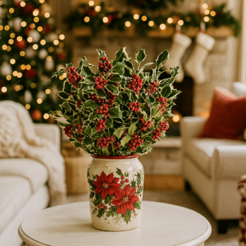 Ramillete de Acebo en jarrón blanco