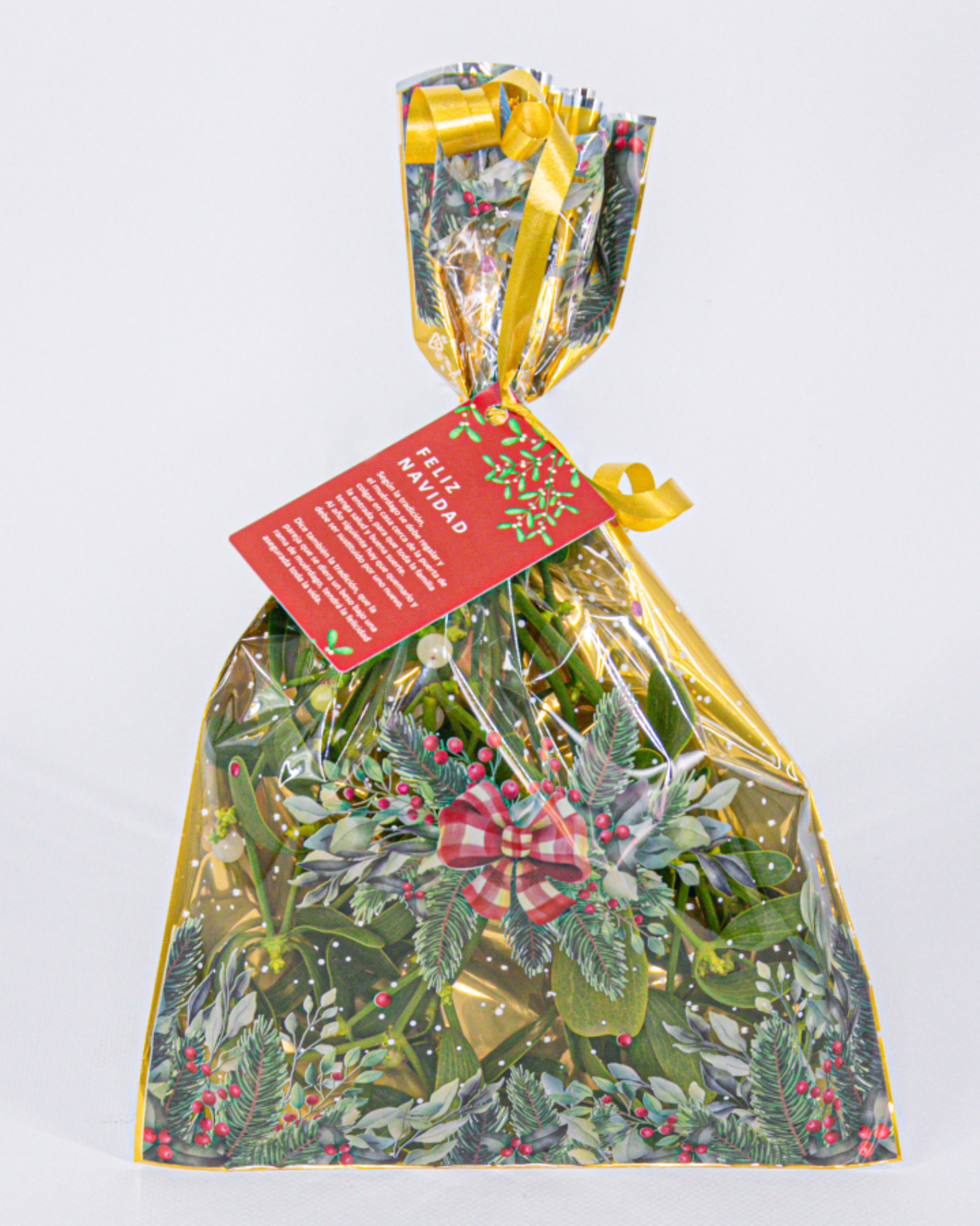 Bolsa dorada con muérdago