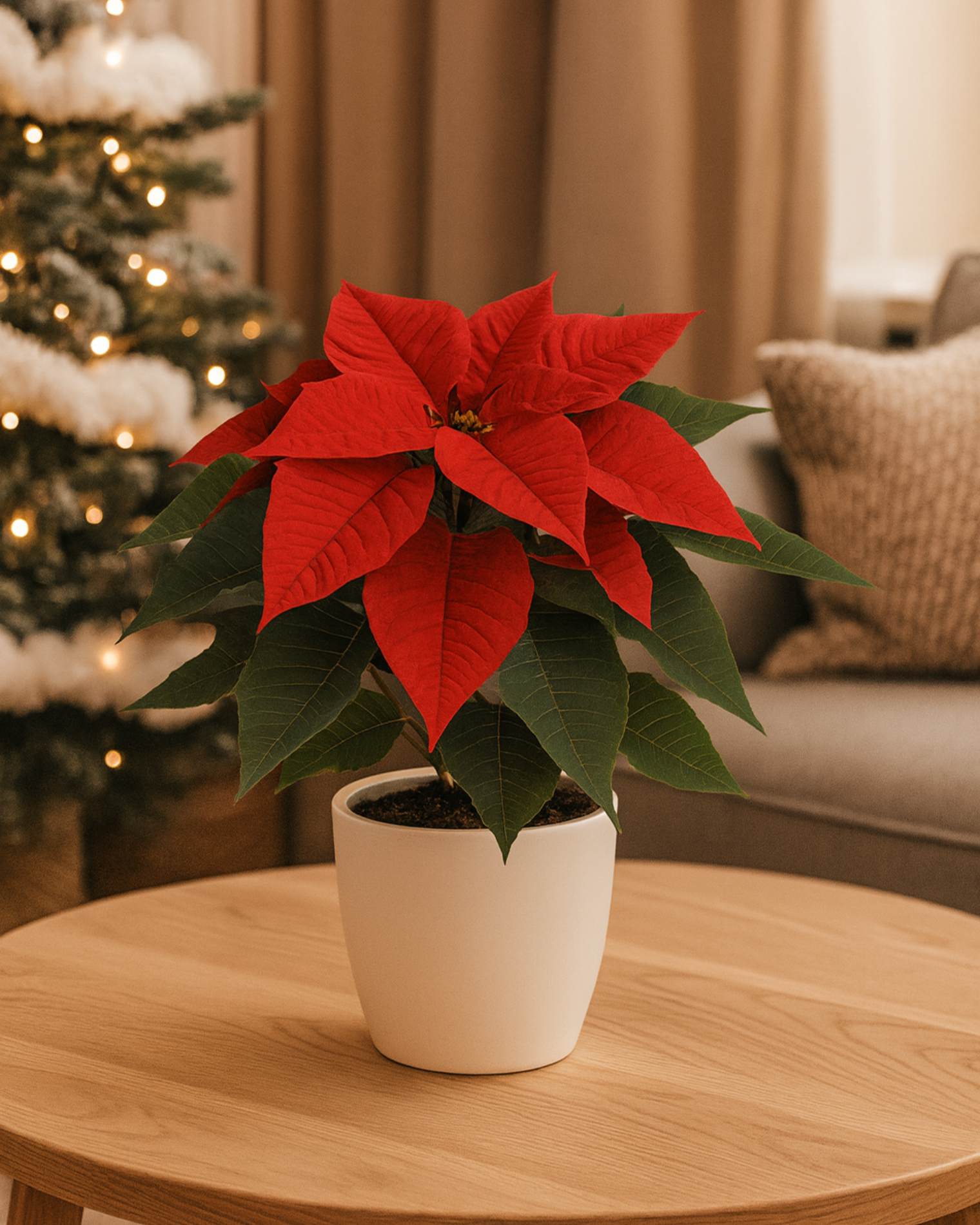 Poinsettia roja en maceta